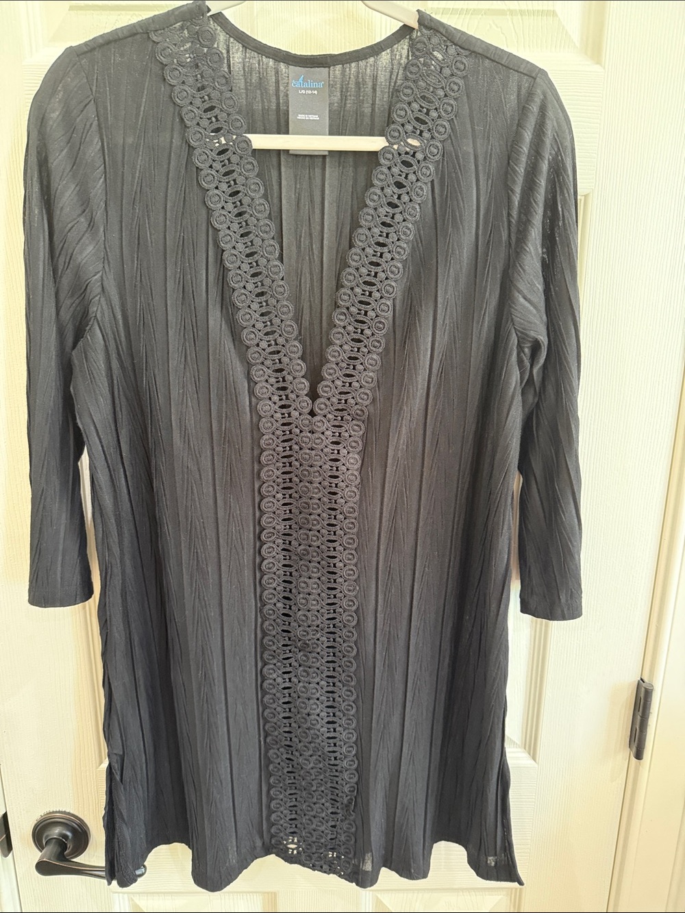 Catalina Black Swim Coverup with Crochet Trim